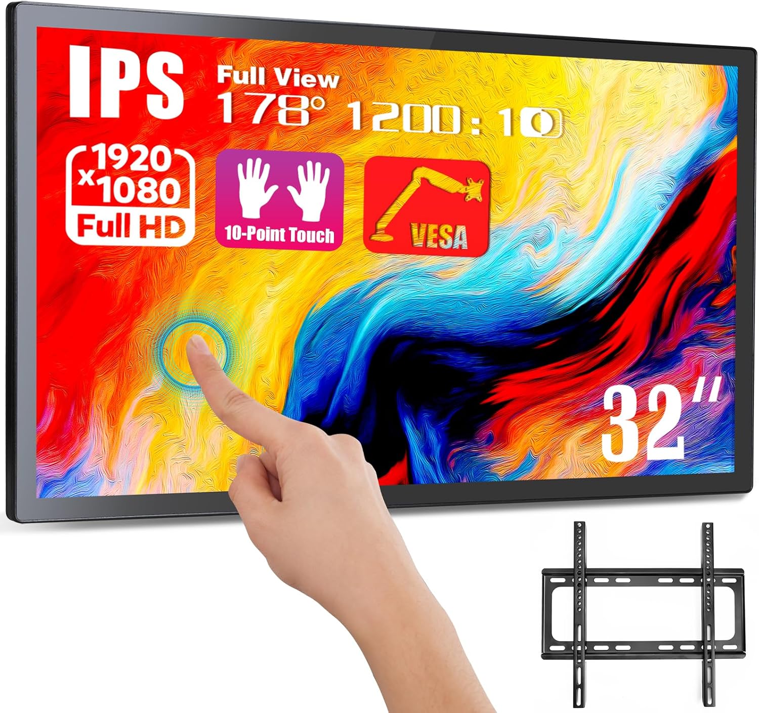 32 inch Capacitive Multi-Touch Screen Industrial Monitor, Built-in Speakers, USB, VGA, DVI & HD-MI Ports,16:9 Display and 1920 x 1080P, Digital Signage Displays Player for Advertising