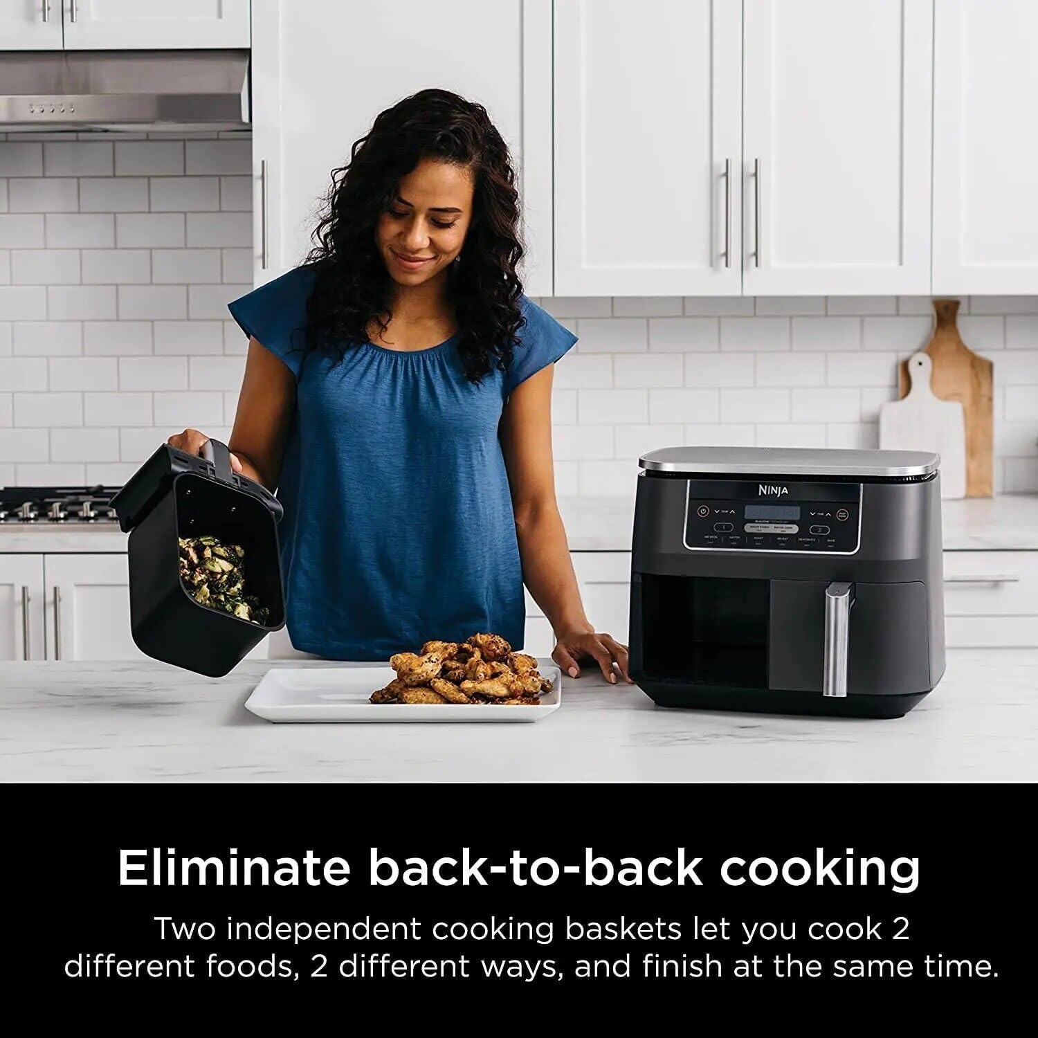 Ninja DZ201 Foodi 8 Quart DualZone 2-Basket Air Fryer, Grey C5350