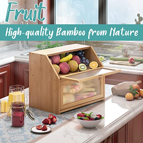 Vriccc Large Bamboo Wood Bread Box for Kitchen Counter J993