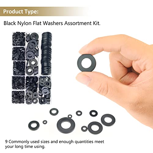 Kindroufly 9 Sizes Nylon Flat Washers Assortment Kit I3145