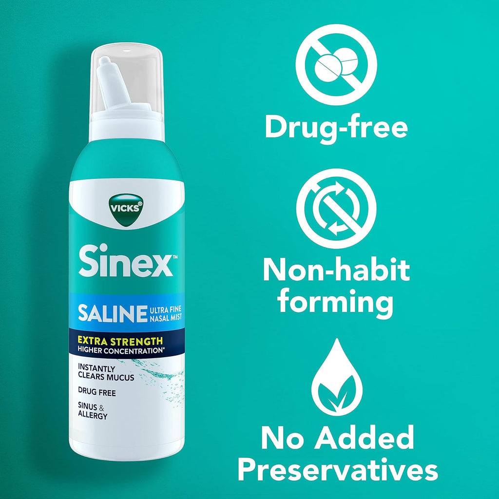 VICKS Sinex Saline Extra Strength Nasal Spray, 3X Concentrated, Drug Free, 5 OZ x 2 N11059