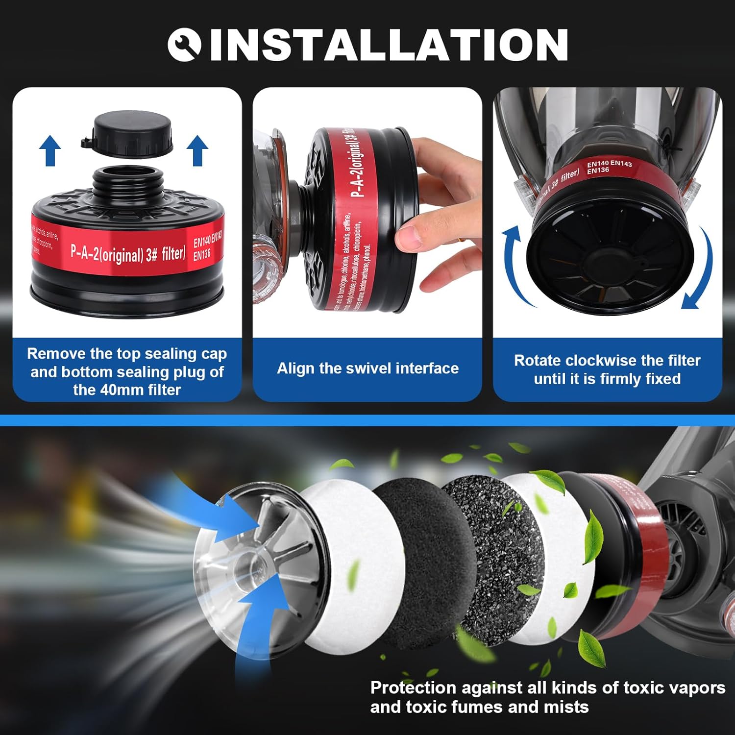 Full Face Gas Mask Respirator with 40mm Activated Carbon Filters Y81203