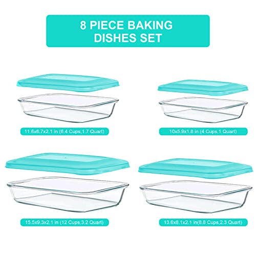 KOMUEE 8-Piece Glass Baking Dish Set with BPA Free Lids J1748