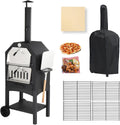 Outdoor Pizza Oven, Wood-Fired Pizza Oven Portable Pizza Maker with Pizza Stone, Peel, Grill Rack, and Waterproof Cover for Backyard and Camping, Black