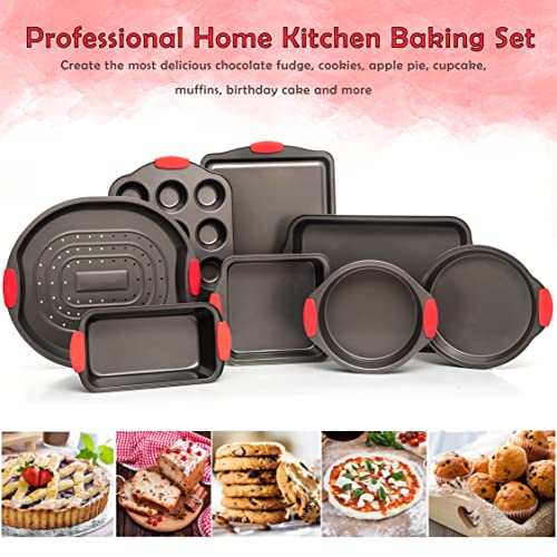 Moss & Stone Carbon Steel Non-Stick Baking Pans Set with Silicone Handles U593099
