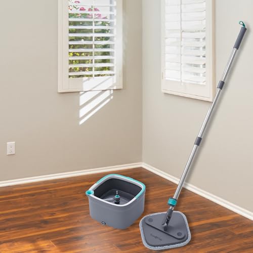 Square Spin Mop and Bucket with 2 Machine Washable Mop Pads O712093
