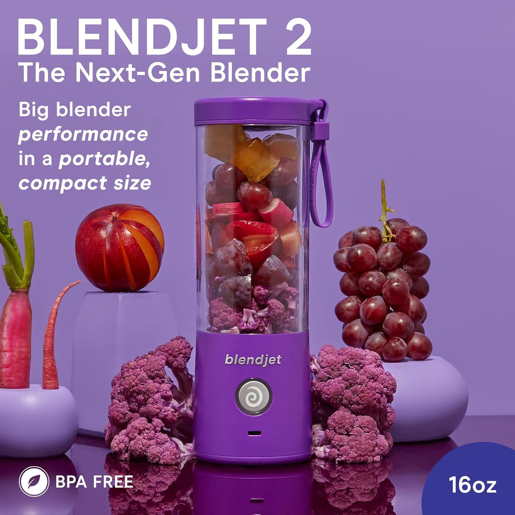 BlendJet 2 Portable Blender for Smoothies & Shakes, 16oz, USB-C Rechargeable, Self-Cleaning, Purple G5992