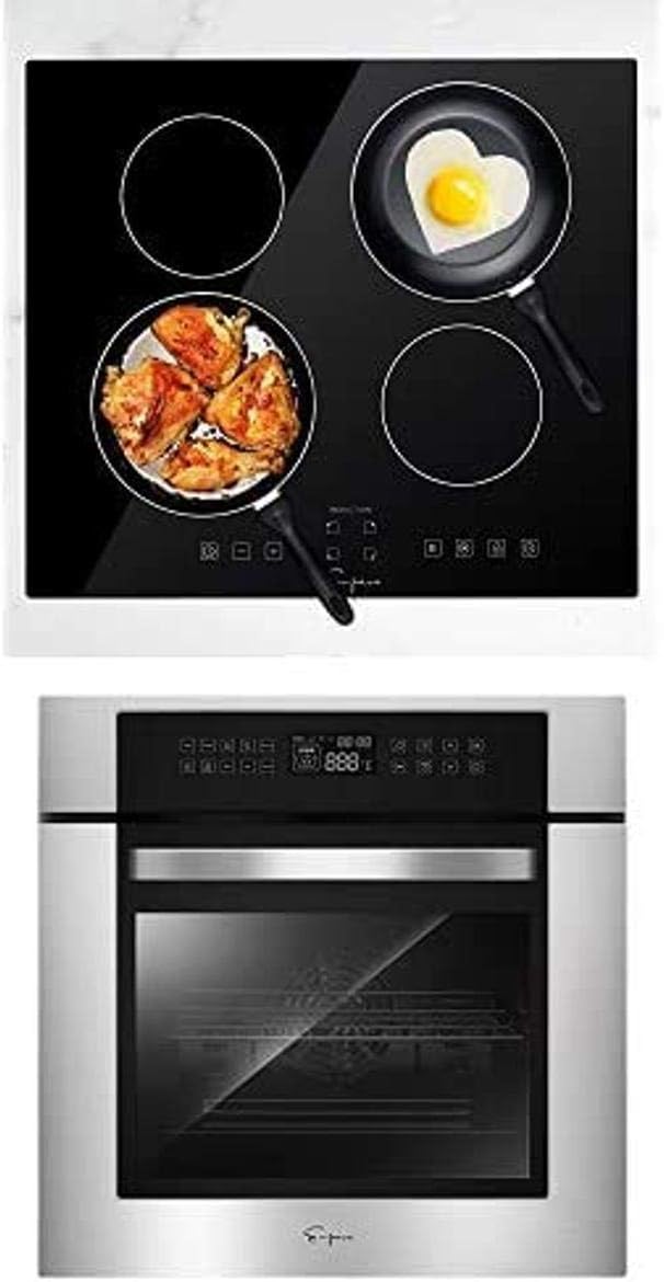 Empava 24" Electric Stove Induction Cooktop with 4 Power Boost Burners Smooth Surface Vitro Ceramic Glass & Electric Single Wall Oven 10 Cooking Functions LED Digital Display Touch Control