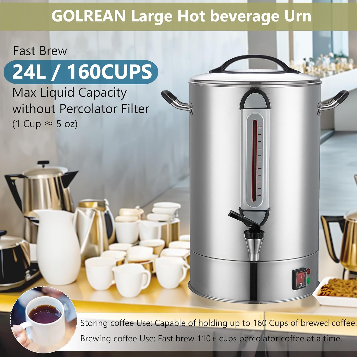 Commercial Coffee Urn 24L 160 Cup Stainless Steel U26582