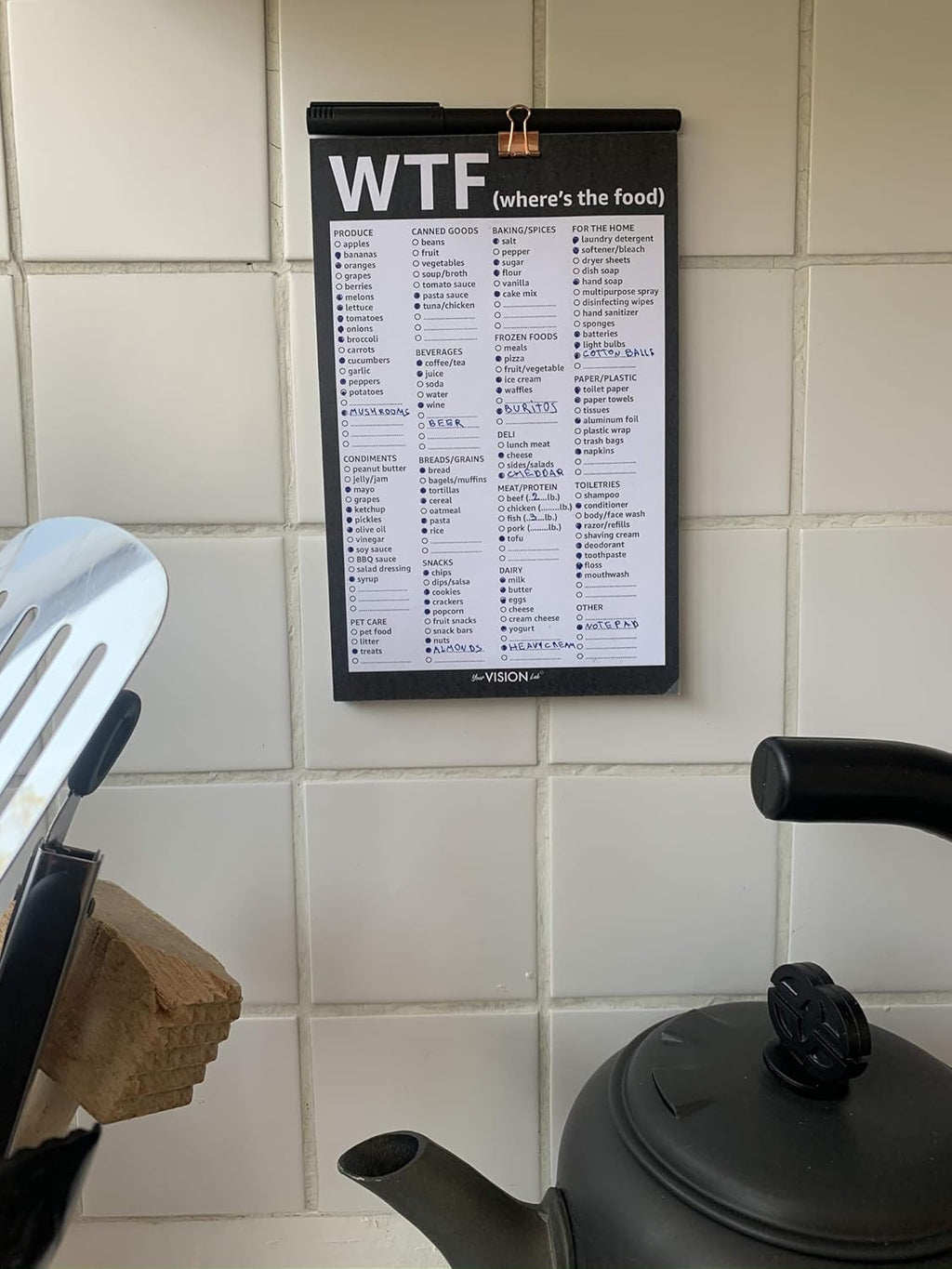 Funny Grocery List Pad with Fridge Magnet & Pen Holder, 50 Sheets U38712