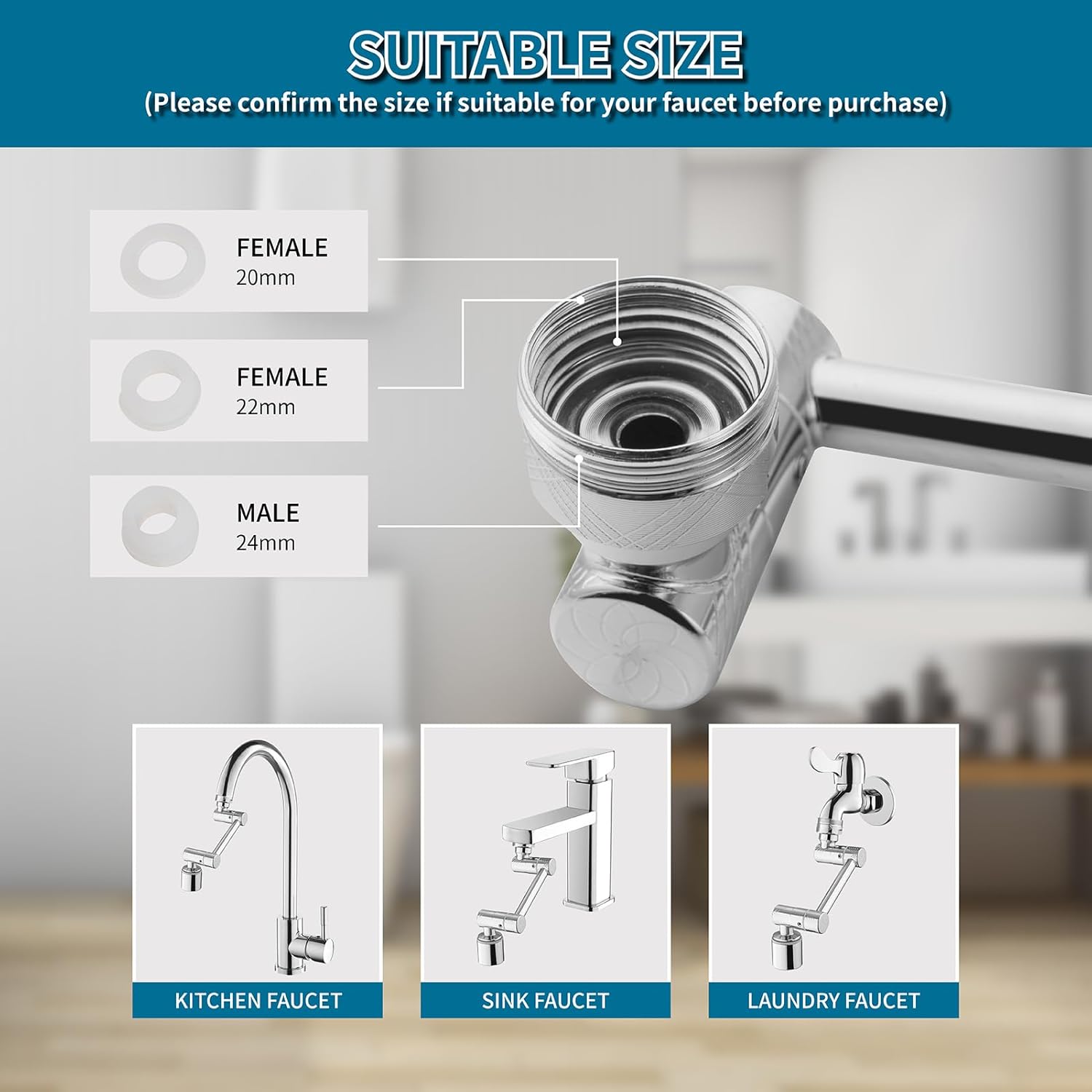 Vitbirih 1080° Rotating Faucet Extender 2-Mode Sprayer for Bathroom Kitchen Sink D9975