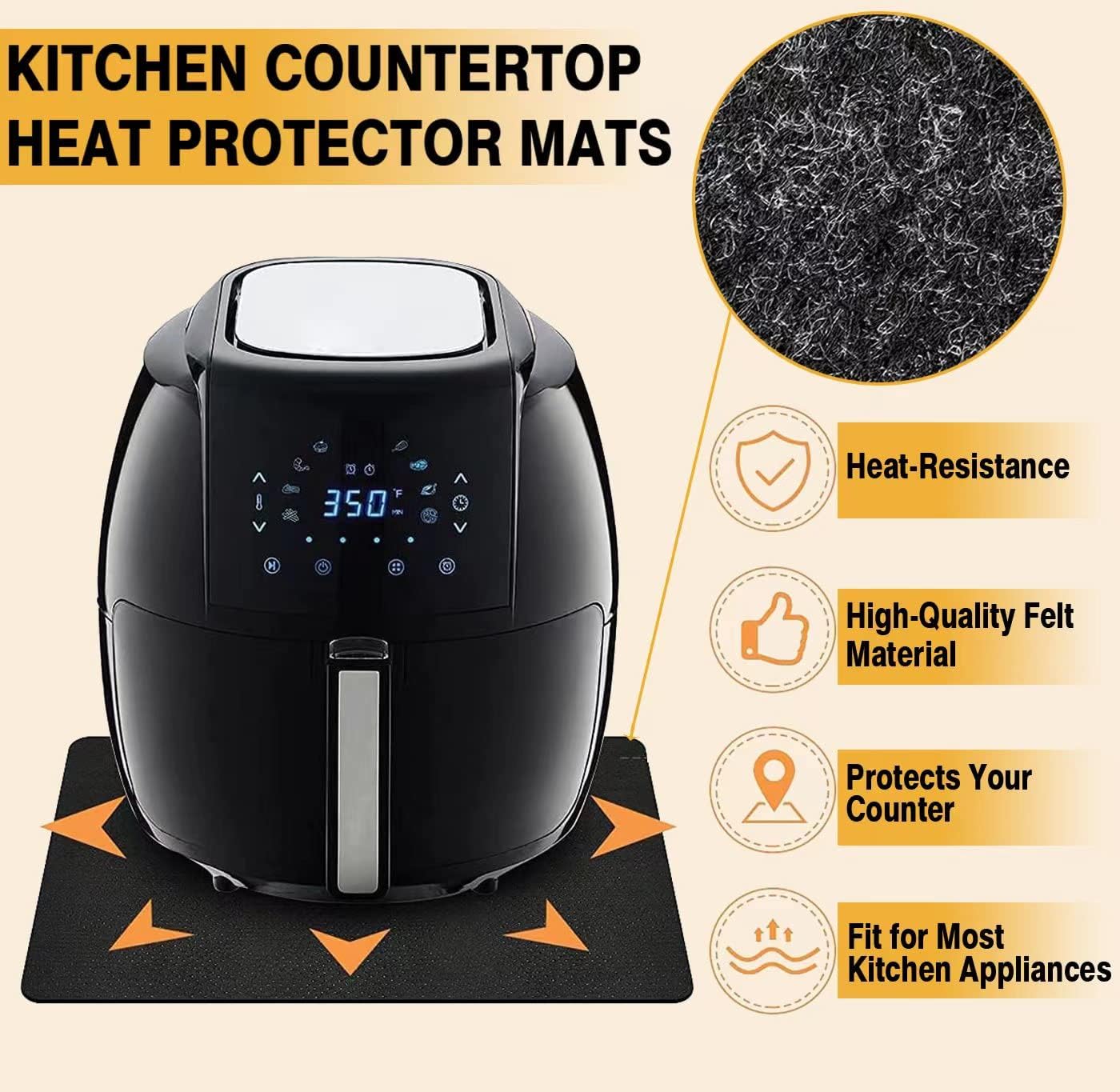 Heat Resistant Silicone Mats for Air Fryer Countertop, 4 Pack Non-slip D11408