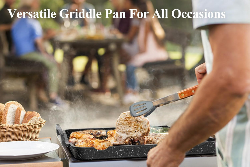 Nonstick Stove Top Griddle Pan, 16.5"x12", Double Burner Granite Cast Aluminum E95179