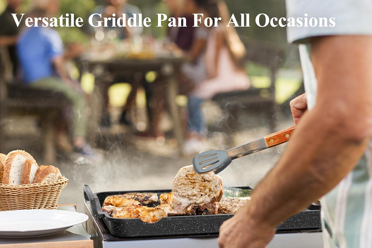 Nonstick Stove Top Griddle Pan, 16.5"x12", Double Burner Granite Cast Aluminum E95179