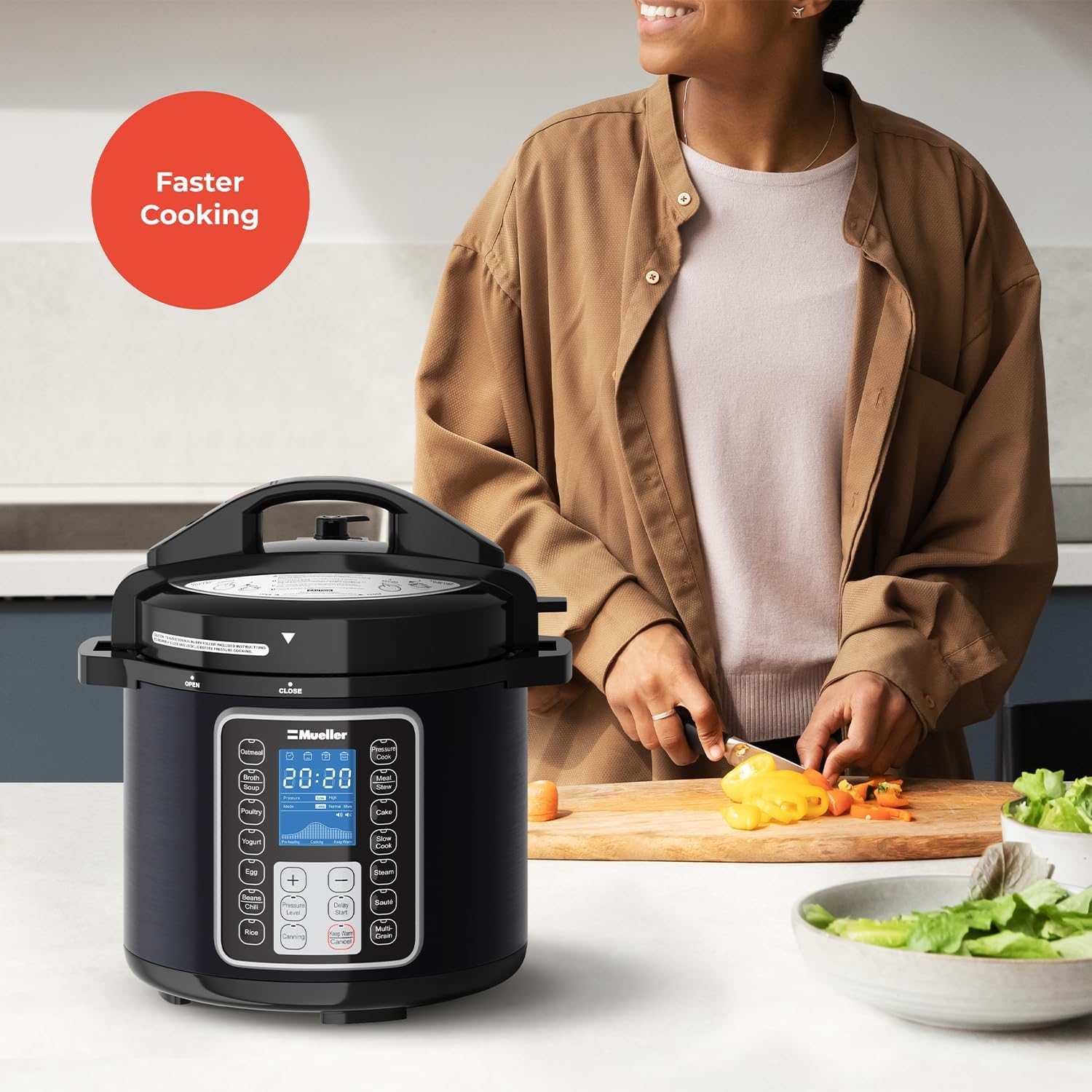 Mueller 6 Quart Pressure Cooker 10 in 1 with Tempered Glass Lid T43047