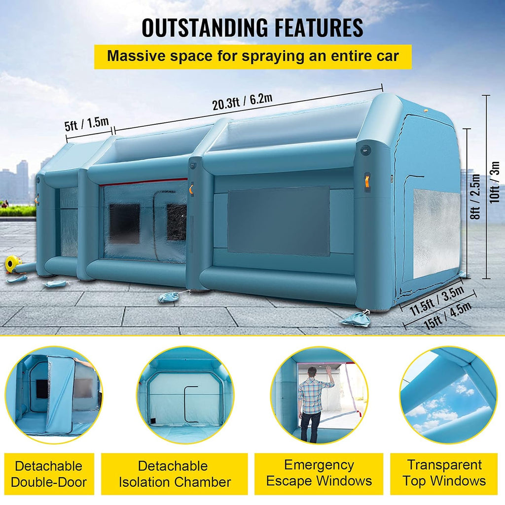 VEVOR Portable Inflatable Paint Booth 26x15x10ft Spray Tent with Air Filter & 2 Blowers L3158
