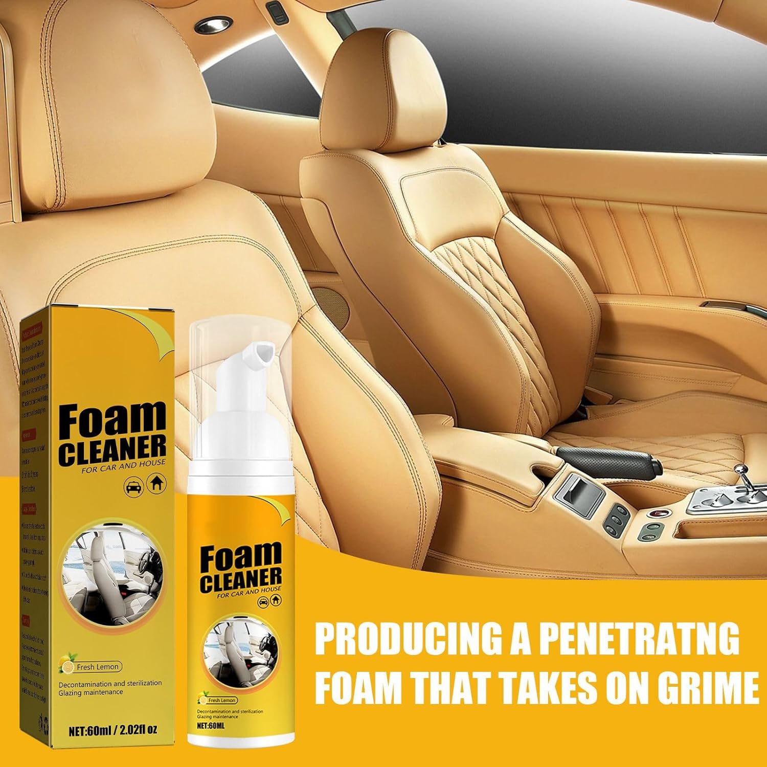 CROOT Multipurpose Foam Cleaner for Car, Kitchen & Bathroom, Lemon Flavor (100ml x 2) Q177697