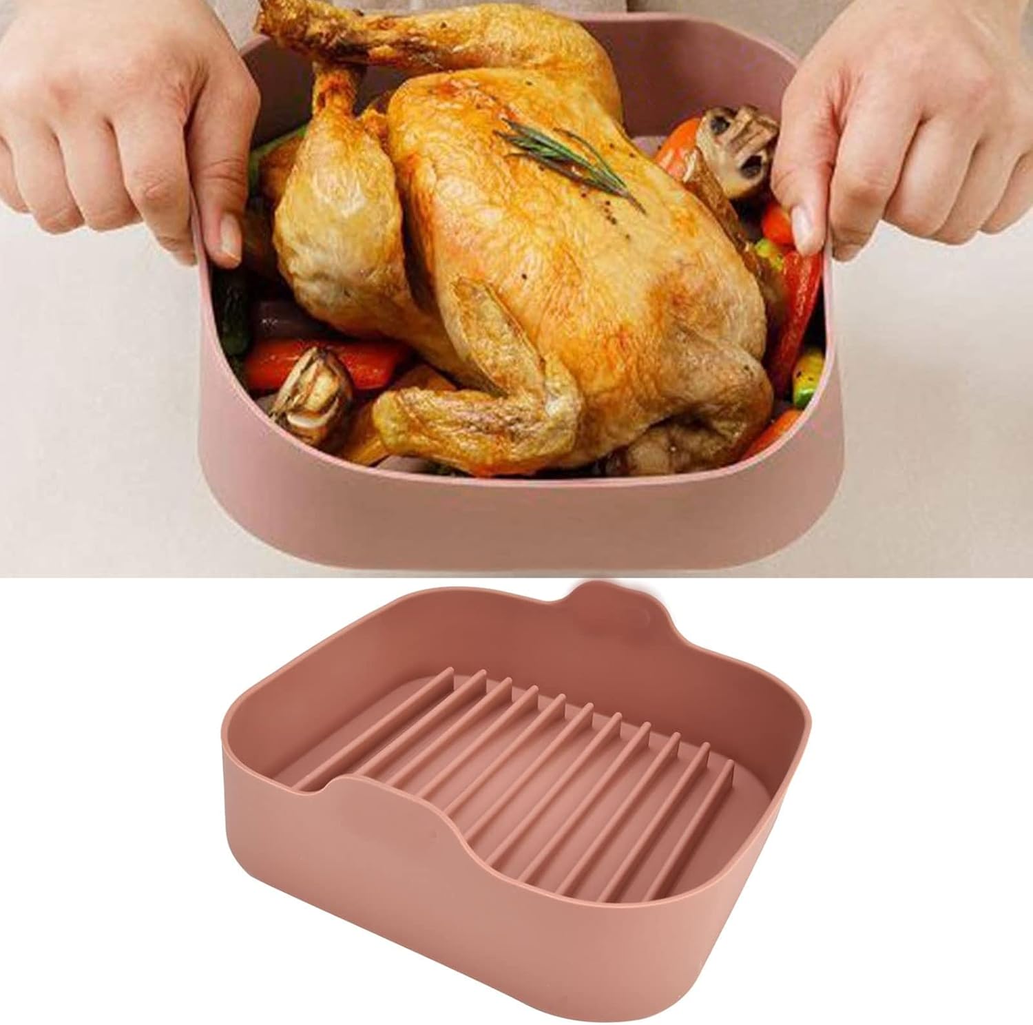 8 Inch Silicone Air Fryer Basket Liners, Non-Stick Reusable, Coffee N59982