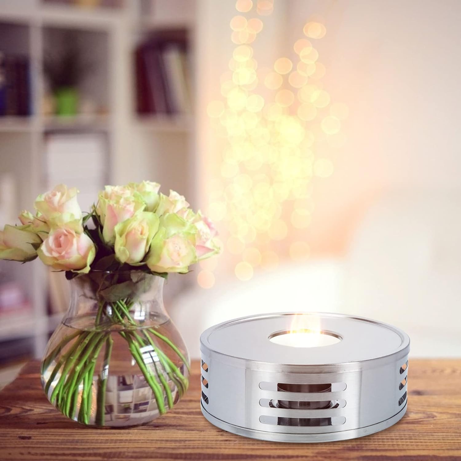 PRETYZOOM Stainless Steel Tea Warmer Ceramic Candle Holder Base B79386