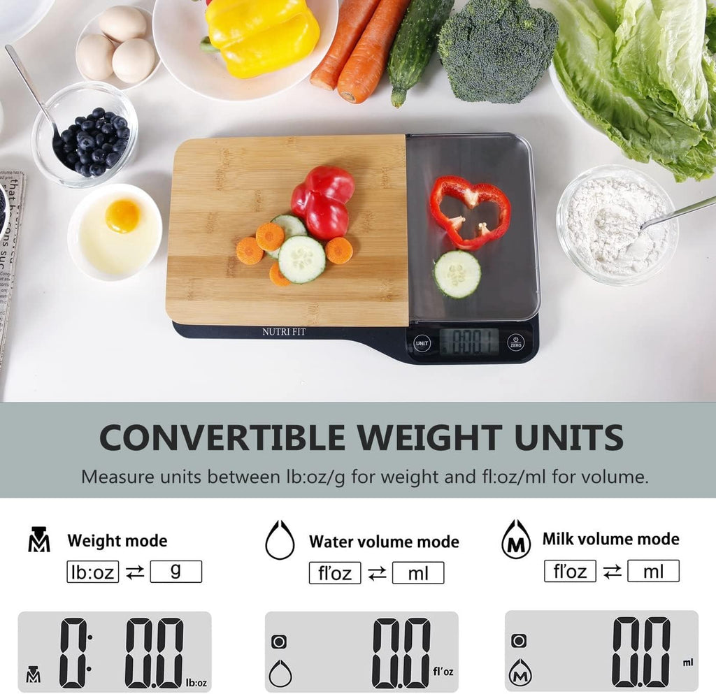 NUTRI FIT Food Scale - 3 in 1 Digital Kitchen Scale with Removable Cutting Board & Tray, LCD Display, 11lb 5kg B265