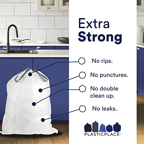 Plasticplace 6 Gallon Trash Bags, White Drawstring, 17" x 20" U574532