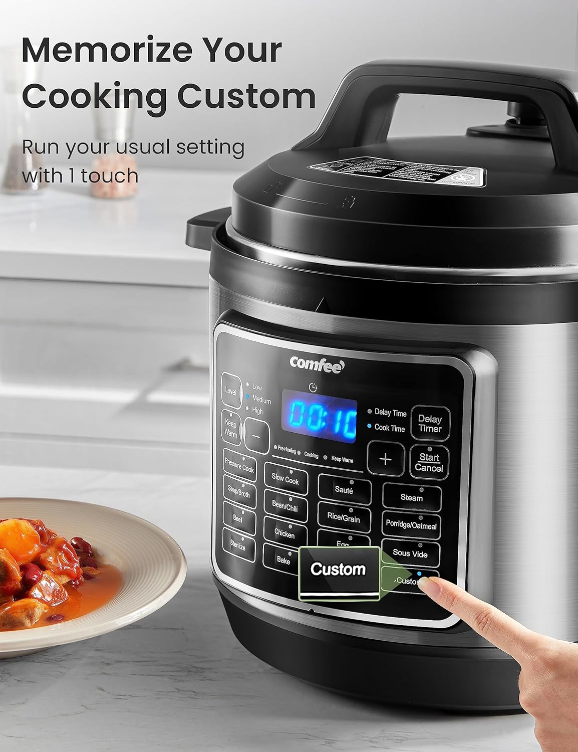 COMFEE’ 8 Quart Electric Pressure Cooker Multi Cooker Stainless Steel C75057
