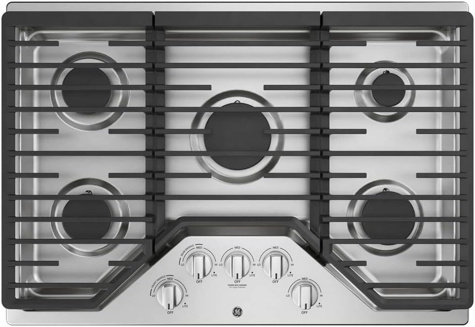 GE JGP5030SLSS 30 Inch Gas Cooktop with Power Boil, Simmer, Continuous Grates, 5 Sealed Burners and ADA Compliant