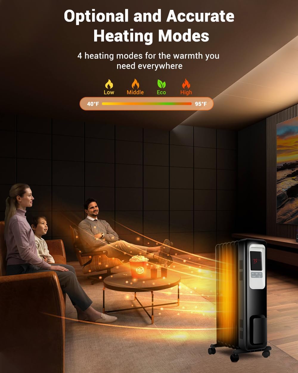 Aikoper Oil Filled Radiator Heater, 1500W Portable Electric Heater with Remote, Digital Thermostat L207105