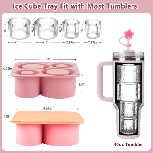 Silicone Ice Cube Tray for Tumbler, 4 Pcs Cylinder Ice Mold for Freezer W65887