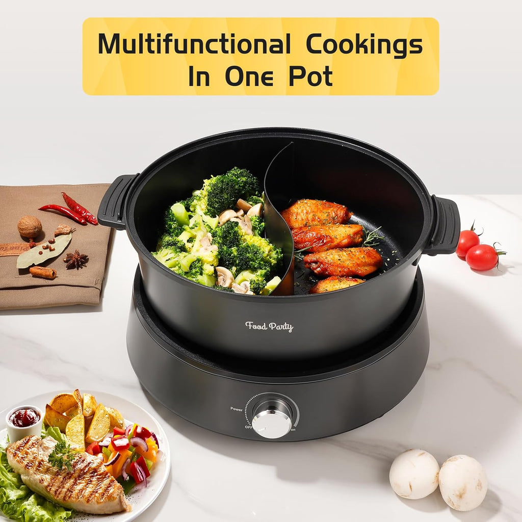 Electric Hot Pot with Divider, 5L Dual-Sided Shabu Shabu Cooker, Non-Stick 110V O492608
