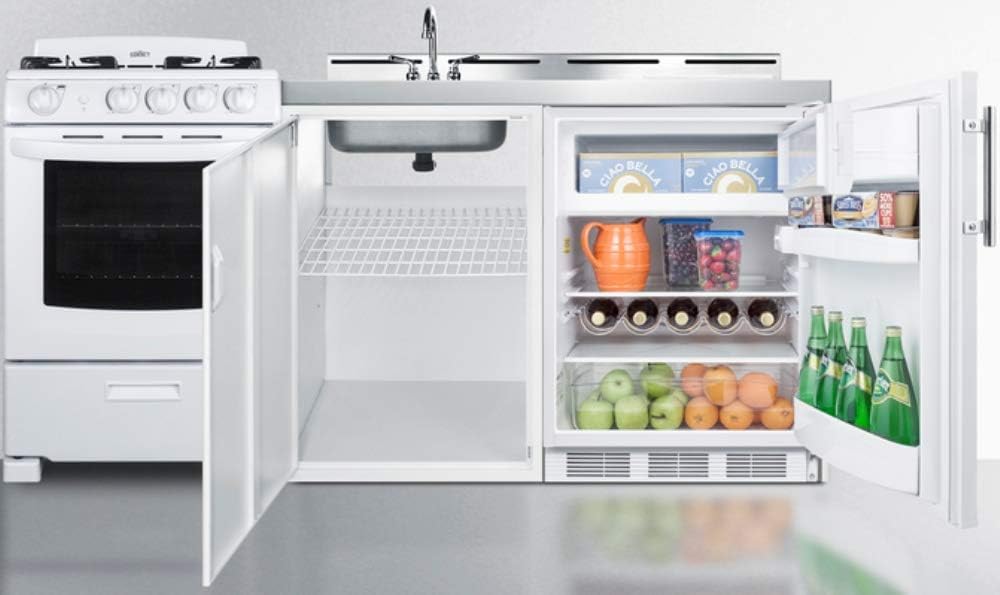 Summit Appliance ACK72GASW 72" All-in-One Kitchenette with Gas Range and Refrigerator E55557