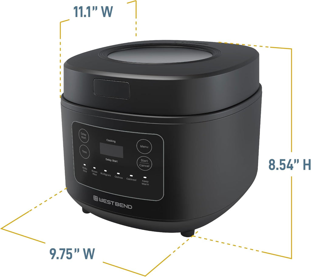 West Bend Programmable Rice & Grain Cooker, 12 Cups Cooked, Black C596627