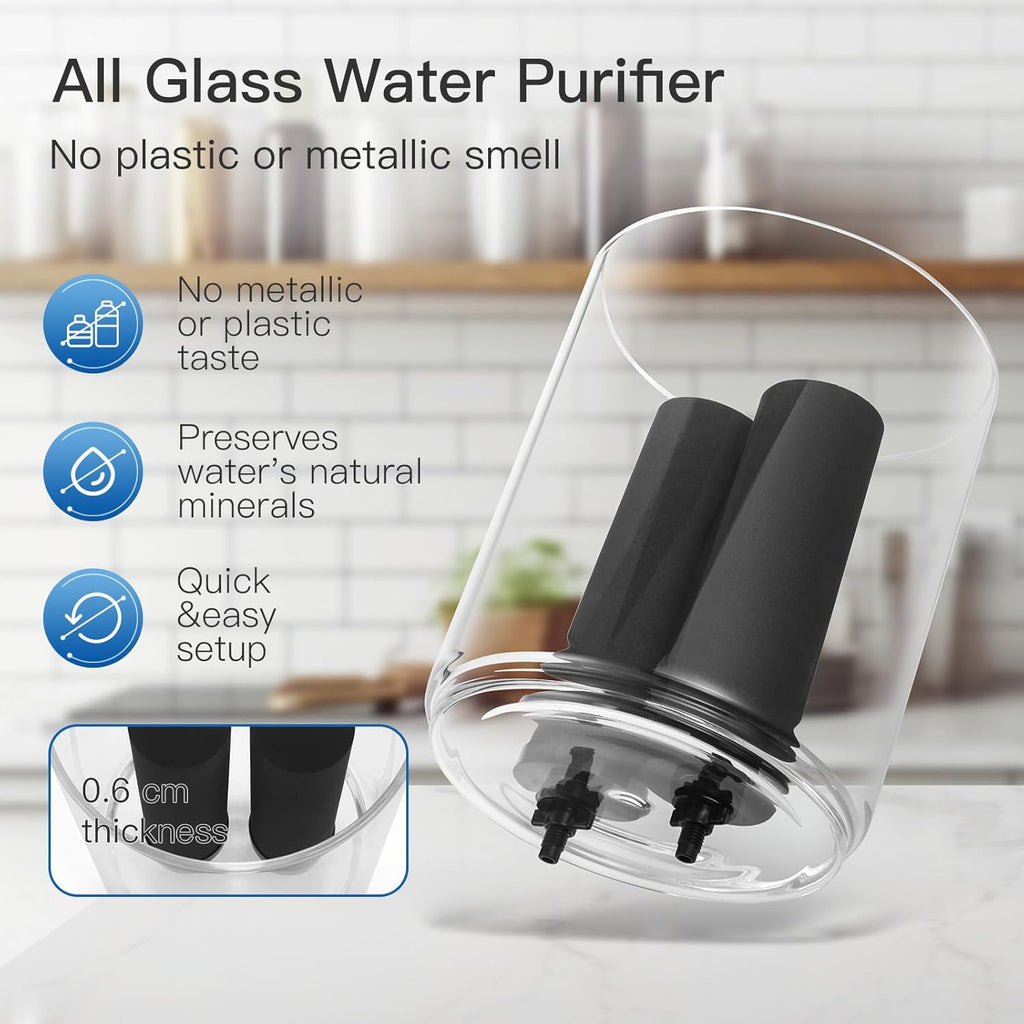 All Glass Water Purifier 2.25 Gallon with 2 Stand, Black Carbon Filter L1672
