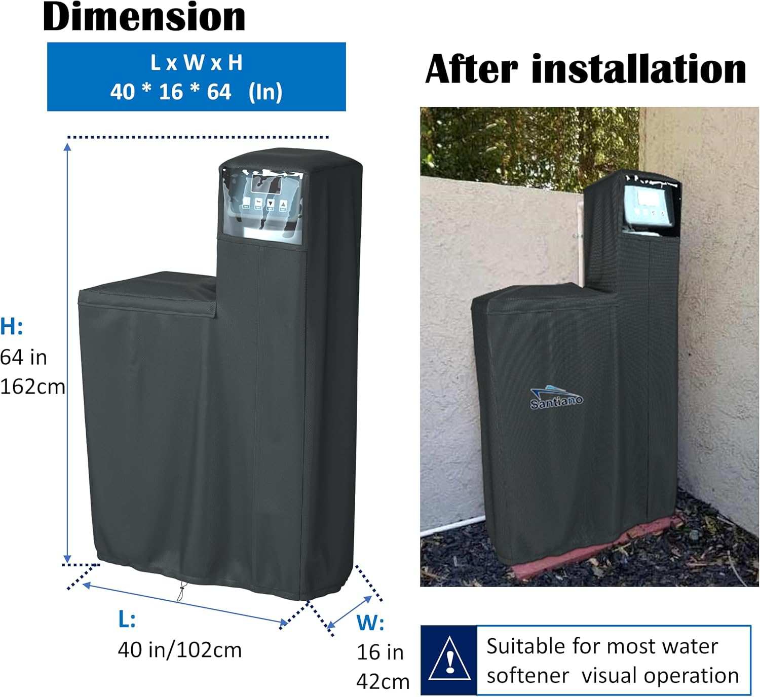 Santiano Water Softener Cover 900D Oxford, Transparent Window, 64x40x16 Inches, Black C446