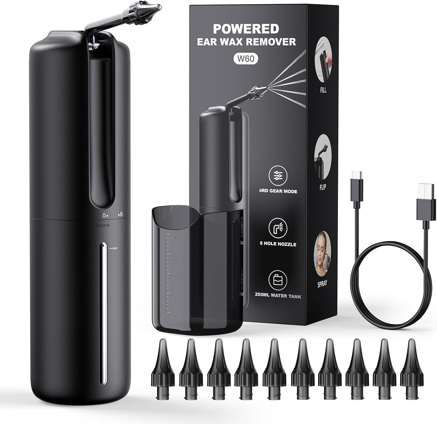 Ear Wax Removal Electric Ear Irrigation Flushing System Water Powered Ear Cleaner with 4 Pressure Modes Safe and Effective Ear Cleaning Tool Water Resistant USB Rechargeable