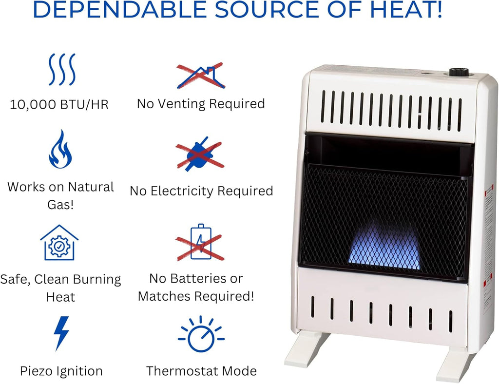 ProCom MN100TBA-B Ventless Natural Gas Blue Flame Space Heater, 10000 BTU, White H52826