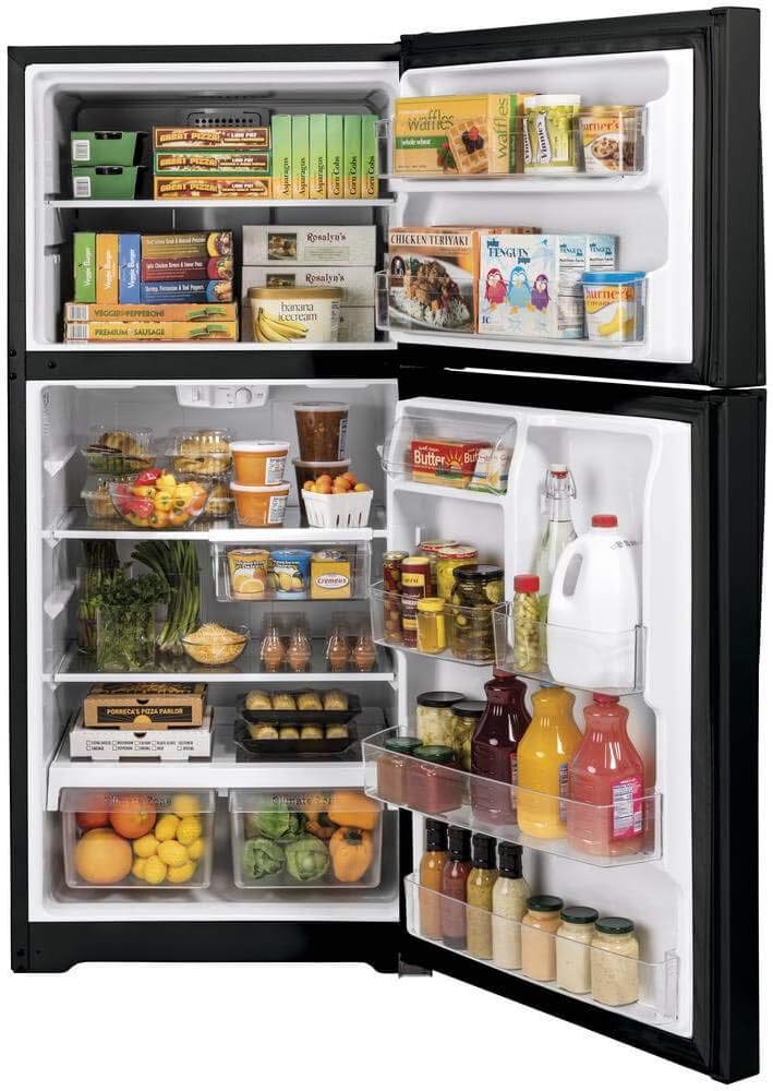 GE GTS22KGNRBB 33" Top Freezer Refrigerator with LED Lighting, Black E131098
