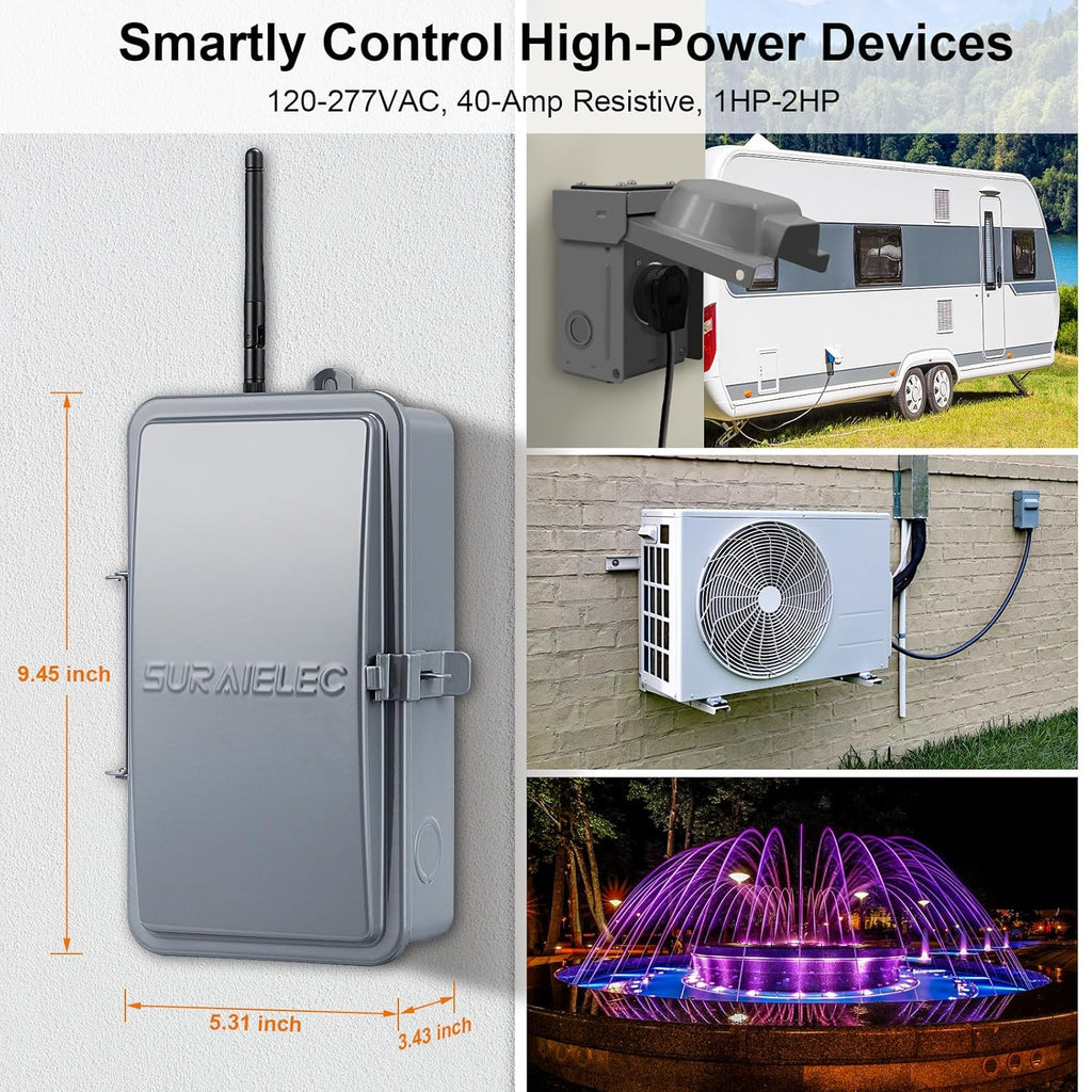 Suraielec WiFi Smart Pool Pump Timer, 40 AMP Outdoor Metal Casing D90564