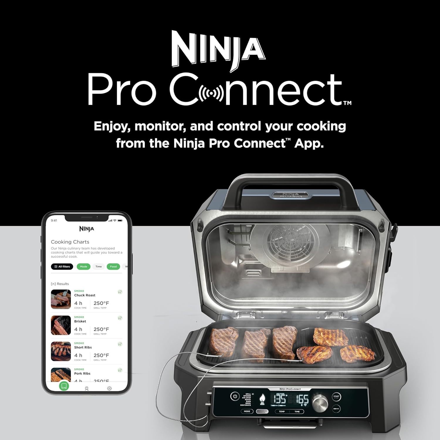 Ninja OG951 Woodfire Pro Connect Premium XL Outdoor Grill & Smoker, Black (Renewed) L81118