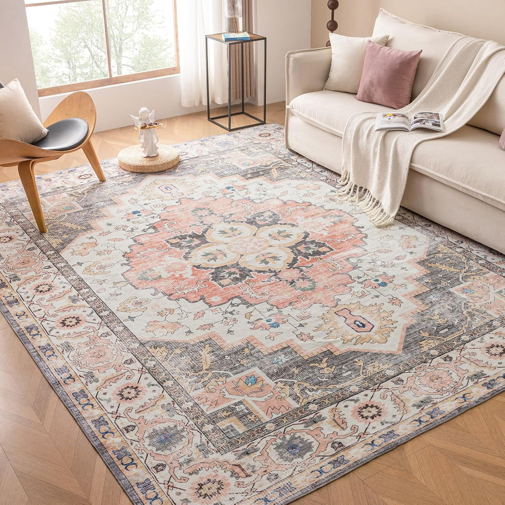 VK VK·LIVING Machine Washable Vintage Area Rug 5'x7' Mistyrose S8853