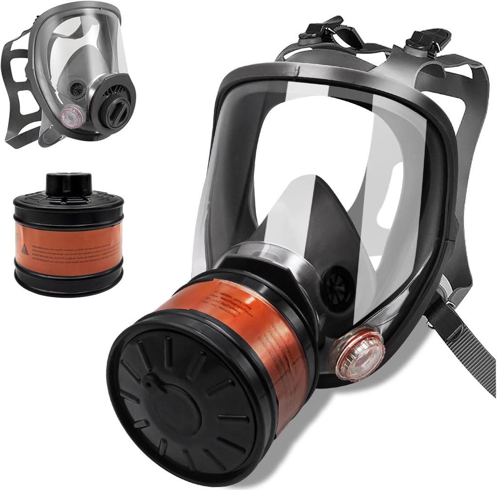 Reusable Respirator Mask Full Face Gas Mask, Gas Masks Survival Nuclear and Chemical with 40mm Activated Carbon Filter, for Industrial, Polishing, Chemical Handling, Painting Welding, Survival