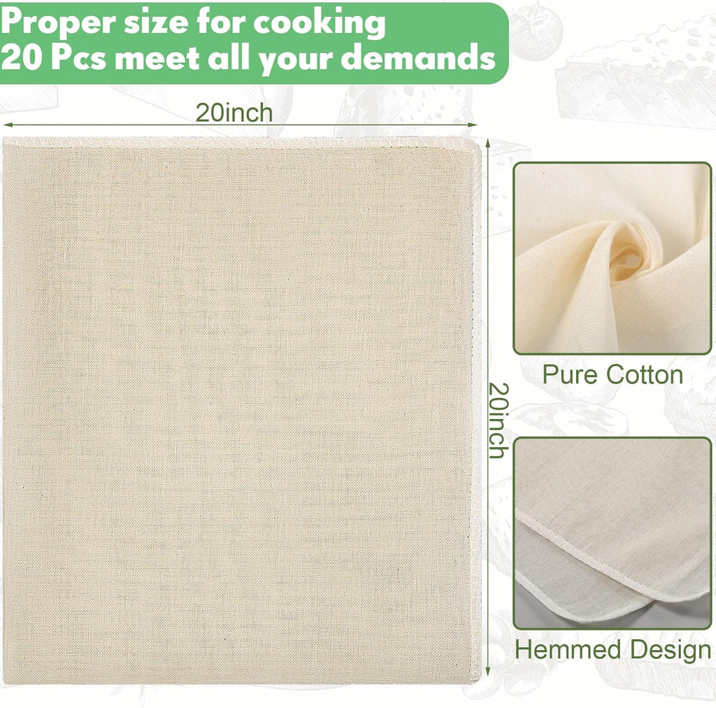20 Pieces Grade 100 Cheesecloth for Straining, Unbleached Cotton, 20 x 20 Inch Z23910
