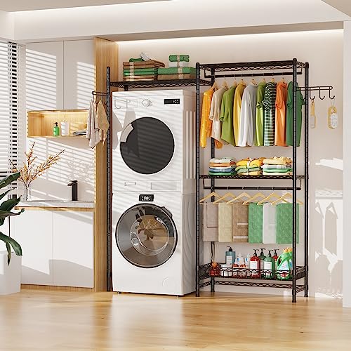 LEHOM Clothes Drying Rack Over Washer and Dryer Storage Shelf, 2 Tiers Adjustable F12990