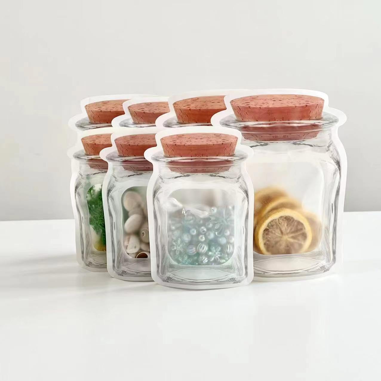 50 PCS Reusable Ziplock Bags Mason Jar Shape for Snacks Cereals Nuts X903