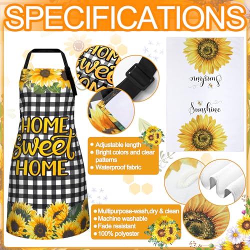 Bencailor 13 Pcs Bee Sunflower Kitchen Decor Set with Wooden Spoons, Towels, Aprons, Oven Mitts & Pot Holders L284856
