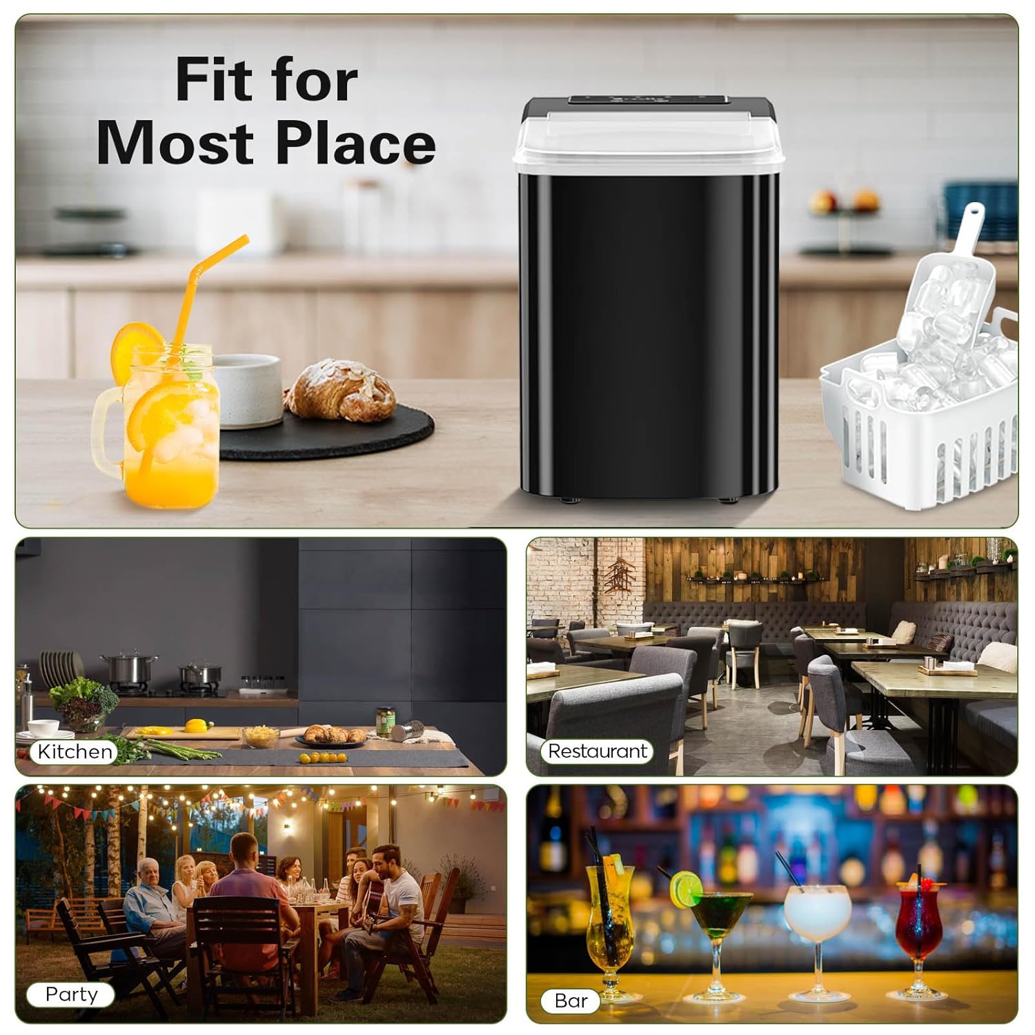 Portable Countertop Ice Maker Machine with Self-Cleaning, Ice Scoop and Basket, Black A423784