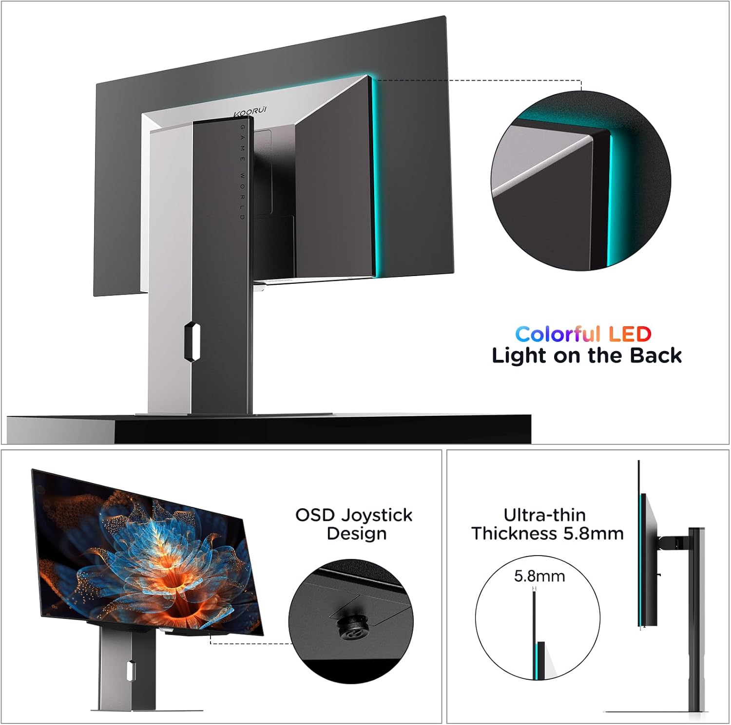 KOORUI 27 inch OLED Gaming Monitor, 1440P 240Hz, 0.03ms, USB-C Q667202