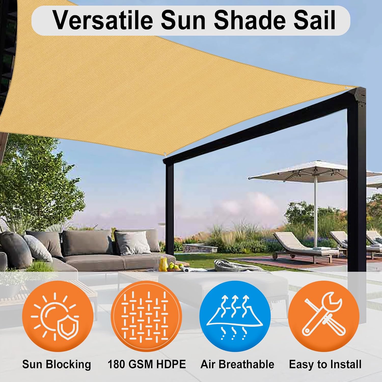 OutdoorLines Rectangle Sun Shade Sail 5 x 8 ft Sand O868