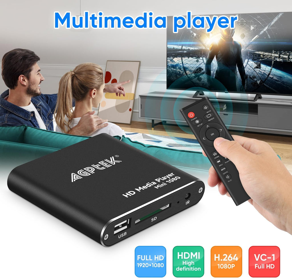 HDMI Media Player, Black Mini 1080p Full-HD for USB Drives and SD Cards O145