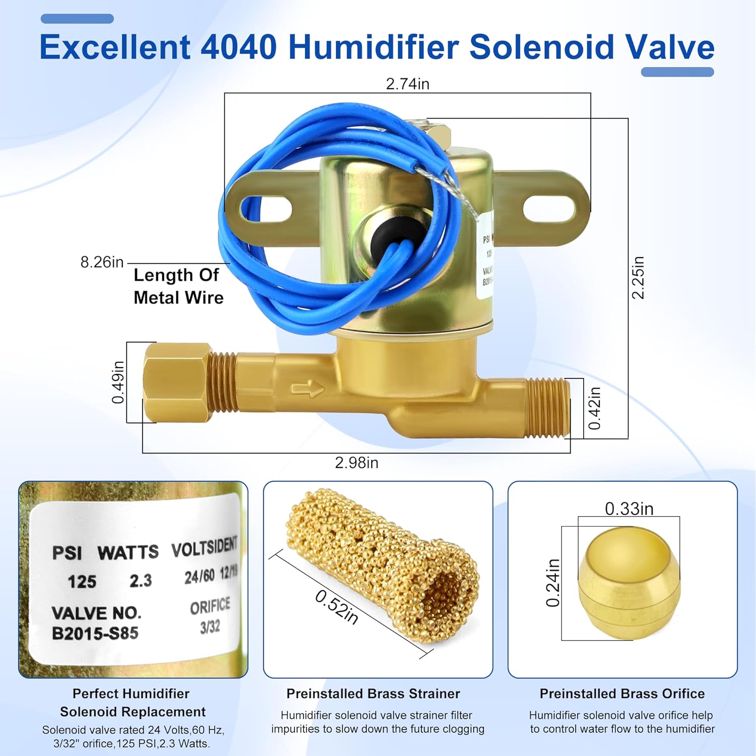 Aprilaire Humidifier Solenoid Valve 4040 24V Brass N622666